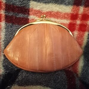VTG Genuine Lee Sands Eel Skin Double Kiss Clutch Purse Wallet